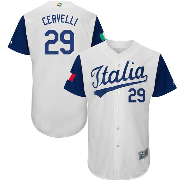 customized Men Italy Baseball Francisco #29 Cervelli Majestic White 2017 World Baseball Classic Authentic Jersey